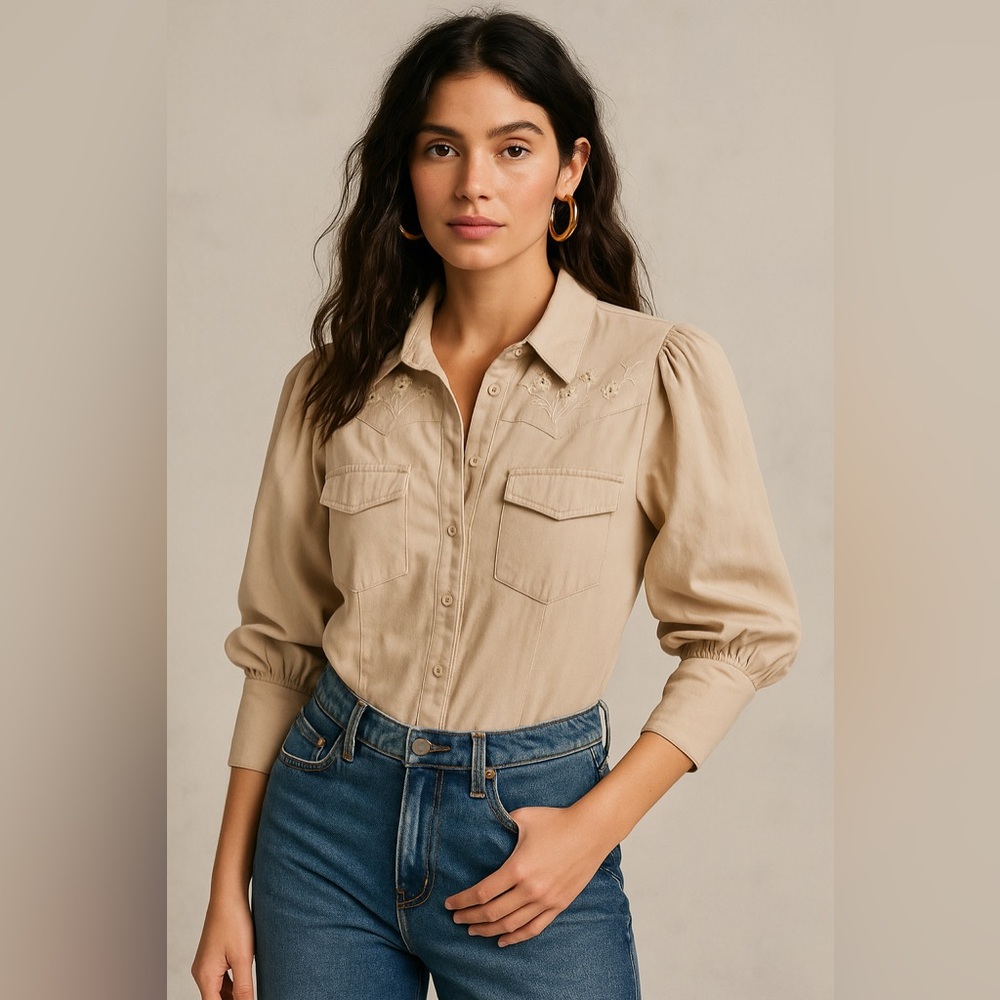 ASTR the Label Embroidered Western Blouse - Size XS